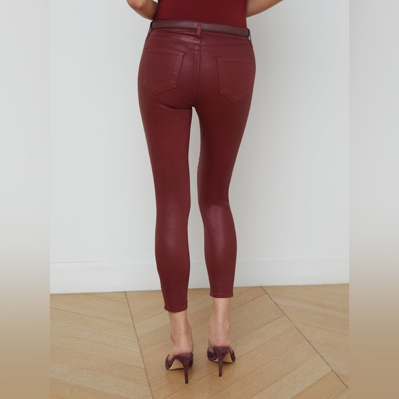 L'Agence Margot Wax Coated Skinny Jeans Garnet Burgundy Size 25 Super Stretch - Picture 3 of 14